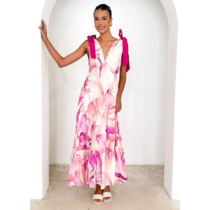 SVCD000123 Summer fashion women's long V-neck sleeveless Bohemian-style dress