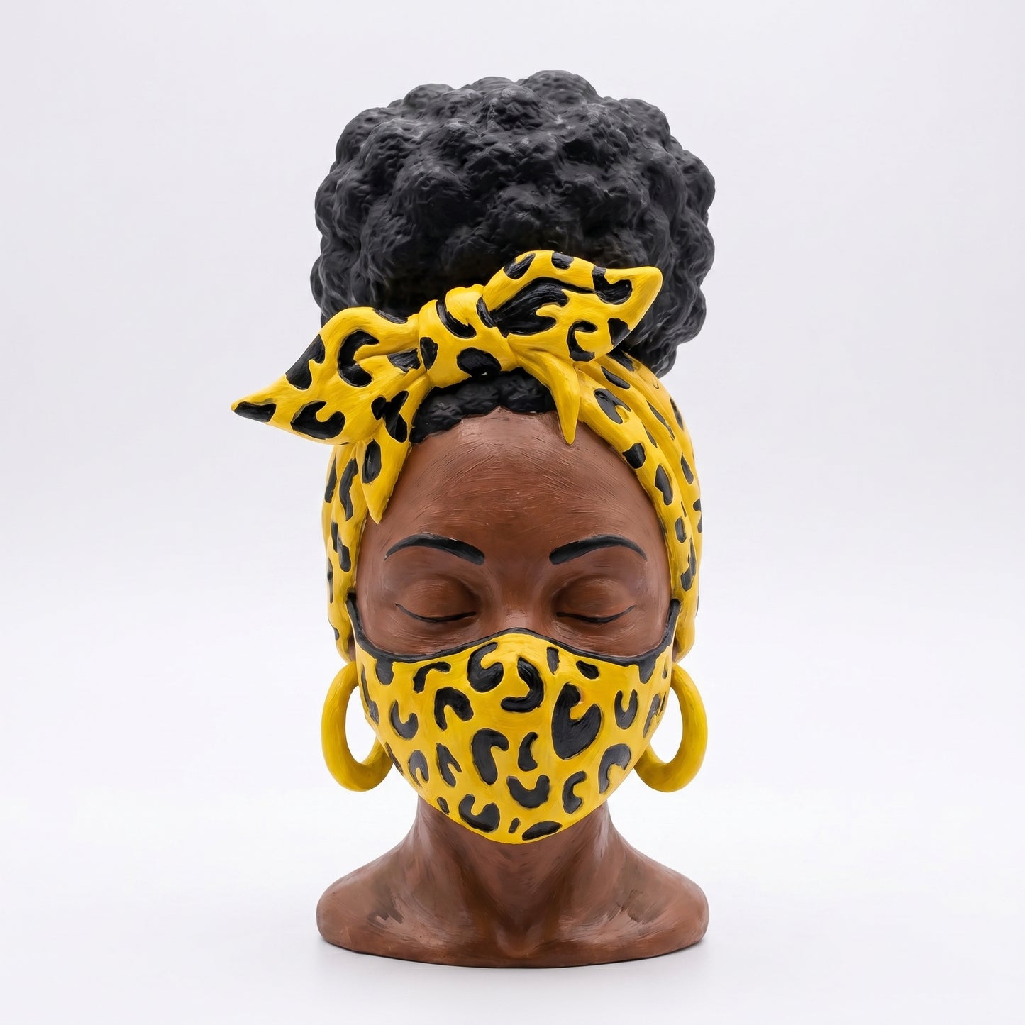 SUPERVALUECHOICE HCSEUA00060  Z-Paint Your Own Closed Eyes Leopard Headwrap Female Sculpture Blank Customizable Craft Blanks for Brooch & Keyring Making 1.6" × 2.7" × 0.5"