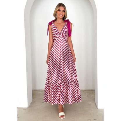 SVCD000123 Summer fashion women's long V-neck sleeveless Bohemian-style dress