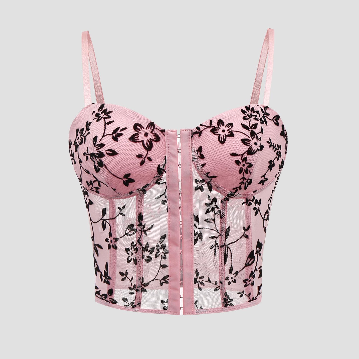 SVCT000088 Sexy corset, velvet lace flower, spicy V-neck fishbone button mini vest