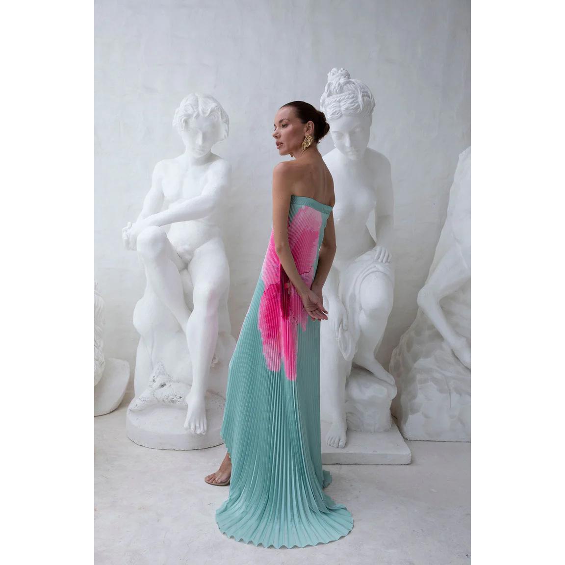 SVCD000009 Summer women's dress with pleated positioning print and a strapless big swing