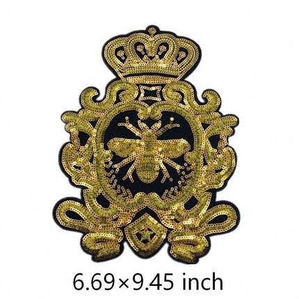 SUPERVALUECHOICE HCSEYC00026 Crown Bee Sequin Embroidered Clothing Patch
