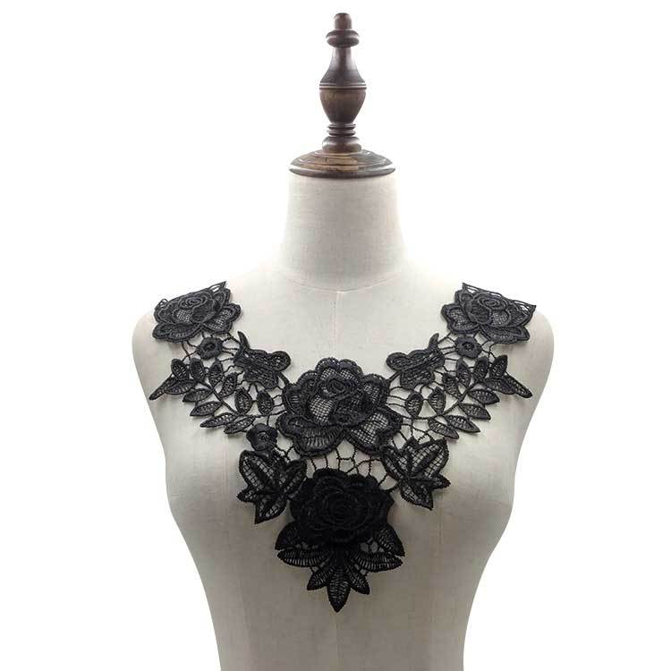 SUPERVALUECHOICE HCSEYB00091 Hollow Floral Guipure Lace Neck Applique Vibrant Color Rose Embroidery Collar Patch for Blouse Formal Wear Sew Decoration 12.59'' X 12.59''