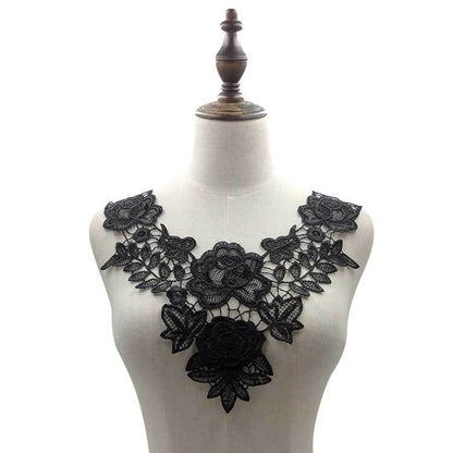 SUPERVALUECHOICE HCSEYB00091 Hollow Floral Guipure Lace Neck Applique Vibrant Color Rose Embroidery Collar Patch for Blouse Formal Wear Sew Decoration 12.59'' X 12.59''