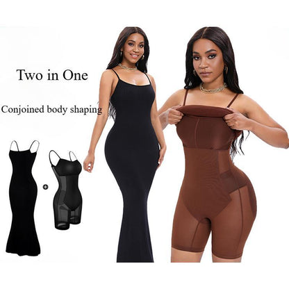SVCSH000126 Light abdominal one-piece dress, a popular two-in-one halter dress for body shaping and shaping
