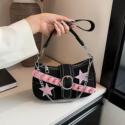SuperValueChoice HCSEFA00064 Y2K Bag, Y2K Handbag, 12 Year Old Girl Handbag, Women's Handbags, Canvas Shoulder Bag, Y2K Trendy Forearm Bag with Zipper, Mini Denim Bags for Girls