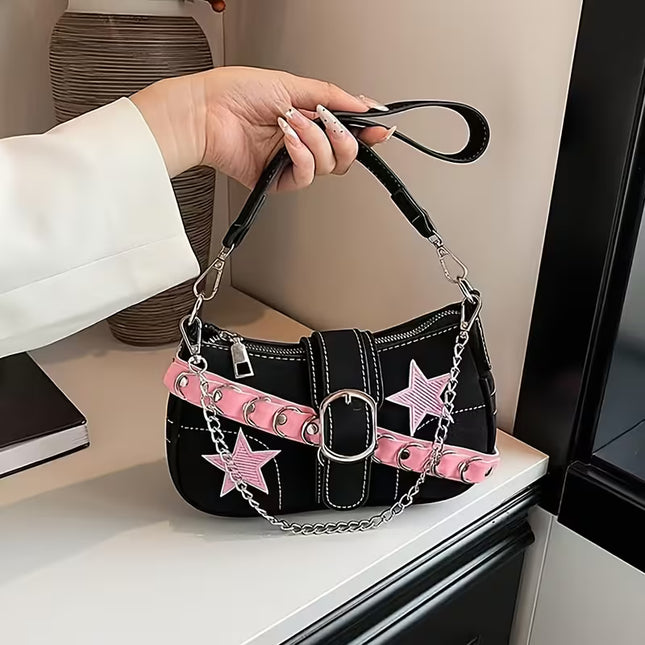 SuperValueChoice HCSEFA00064 Y2K Bag, Y2K Handbag, 12 Year Old Girl Handbag, Women's Handbags, Canvas Shoulder Bag, Y2K Trendy Forearm Bag with Zipper, Mini Denim Bags for Girls