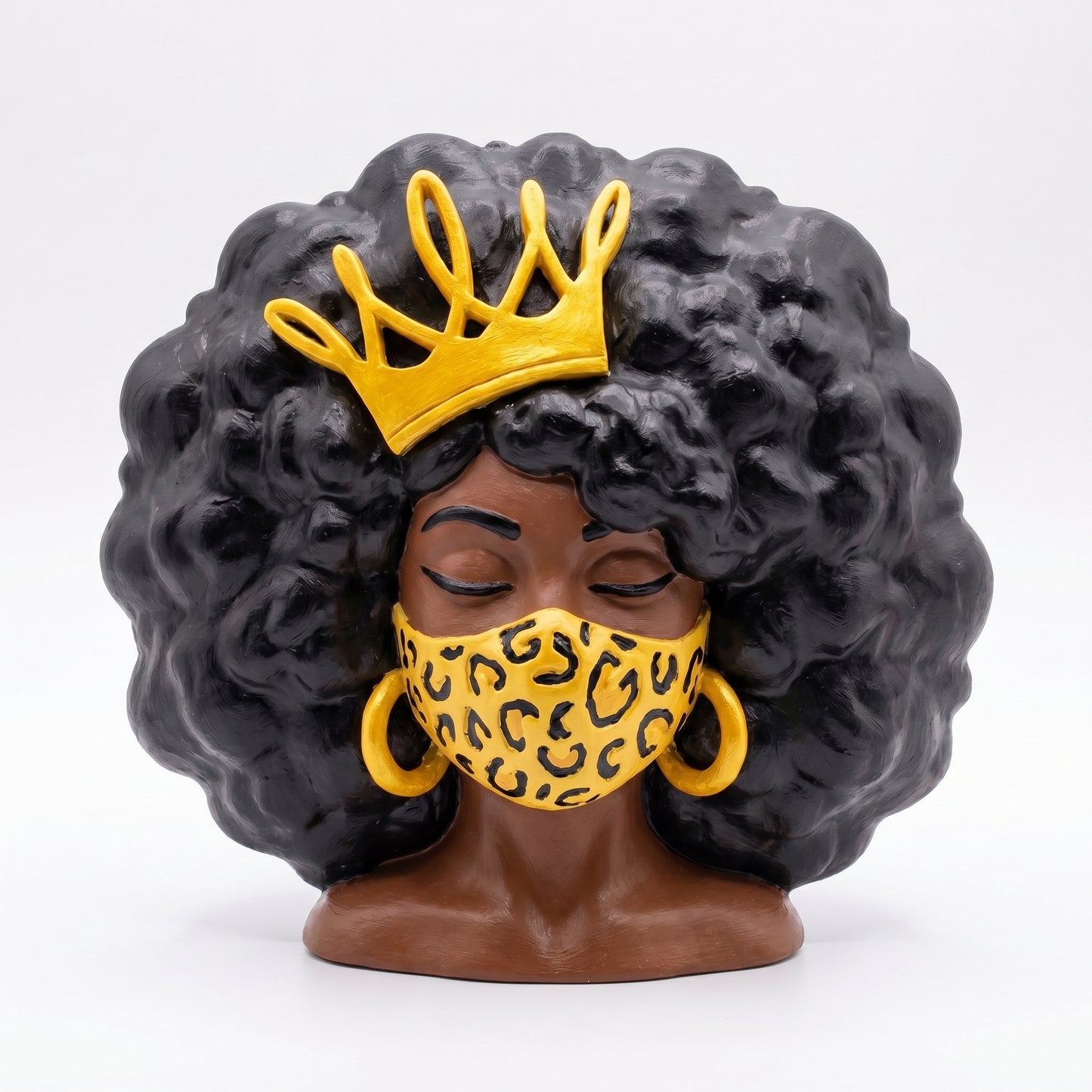 SUPERVALUECHOICE HCSEUA00062  Z-Paint Your Own Leopard Print Mask Curly Hair Queen Sculpture Blank Customizable Craft Blanks for Brooch & Keyring Making1.6" × 2.7" × 0.5"