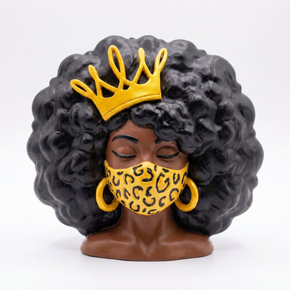 SUPERVALUECHOICE HCSEUA00062  Z-Paint Your Own Leopard Print Mask Curly Hair Queen Sculpture Blank Customizable Craft Blanks for Brooch & Keyring Making1.6" × 2.7" × 0.5"