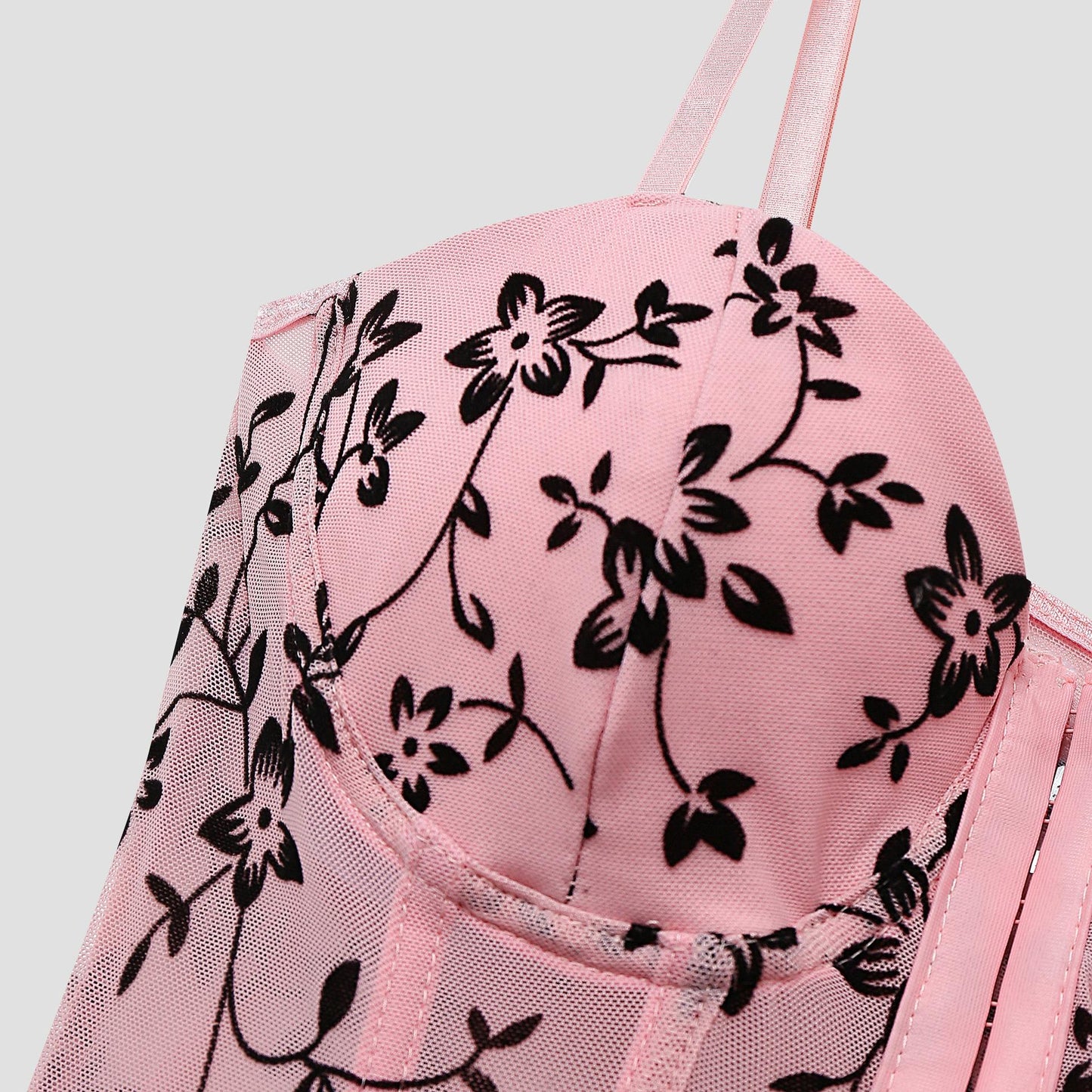 SVCT000088 Sexy corset, velvet lace flower, spicy V-neck fishbone button mini vest