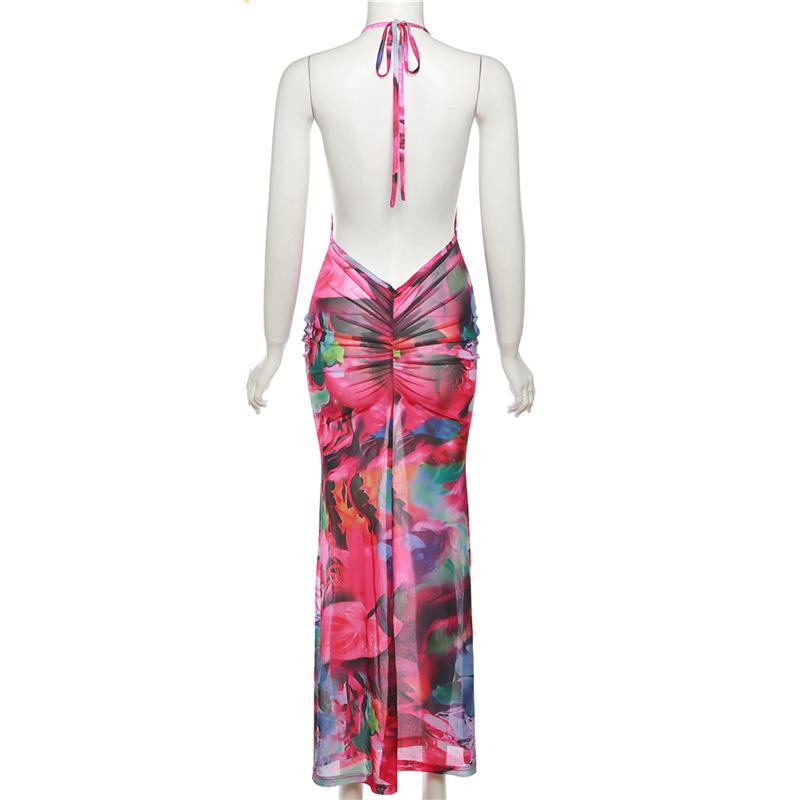 SVCD000042 Fashionable, halter-neck, sexy, see-through, backless, figure-hugging dress for women