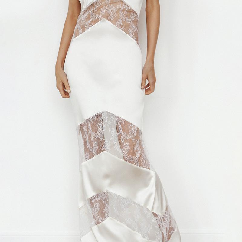 SVCD000003 Summer fashion V-neck, off-the-back, lace patchwork long dress for women's evening dress