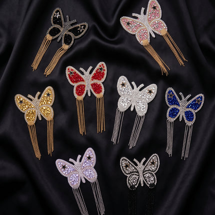 SUPERVALUECHOICE CHRISTMAS HCSEYD00046 Handmade Rhinestone Butterfly Applique, Hotfix Backed Crystal Beaded Patch for Christmas Holiday Garment, Formal Dress & Costume Embellishment 2.68 in × 4.53 in