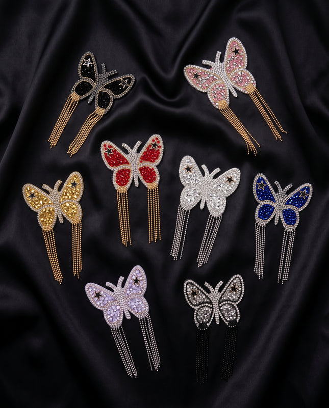 SUPERVALUECHOICE CHRISTMAS HCSEYD00046 Handmade Rhinestone Butterfly Applique, Hotfix Backed Crystal Beaded Patch for Christmas Holiday Garment, Formal Dress & Costume Embellishment 2.68 in × 4.53 in