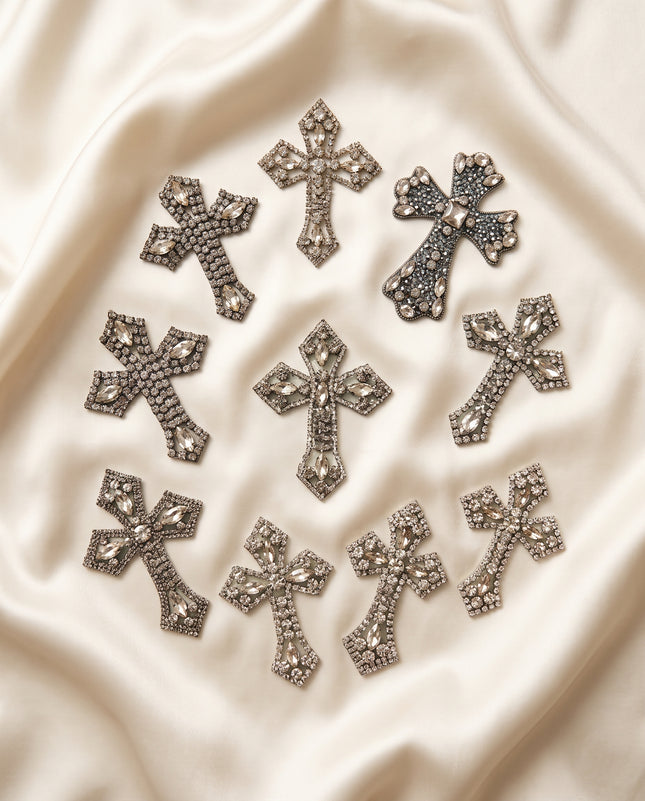 SUPERVALUECHOICE CHRISTMAS HCSEYD00044 Handmade Rhinestone Faith Symbol Applique, Hotfix Backed Crystal Beaded Patch for Christmas Holiday Garment, Formal Dress & Costume Embellishment