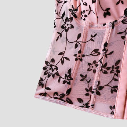 SVCT000088 Sexy corset, velvet lace flower, spicy V-neck fishbone button mini vest