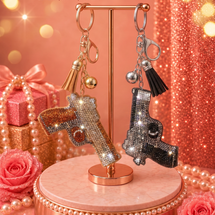 SUPERVALUECHOICE HCSESA00042 Rhinestone Gun Keychain & Brooch Sparkly Accessory