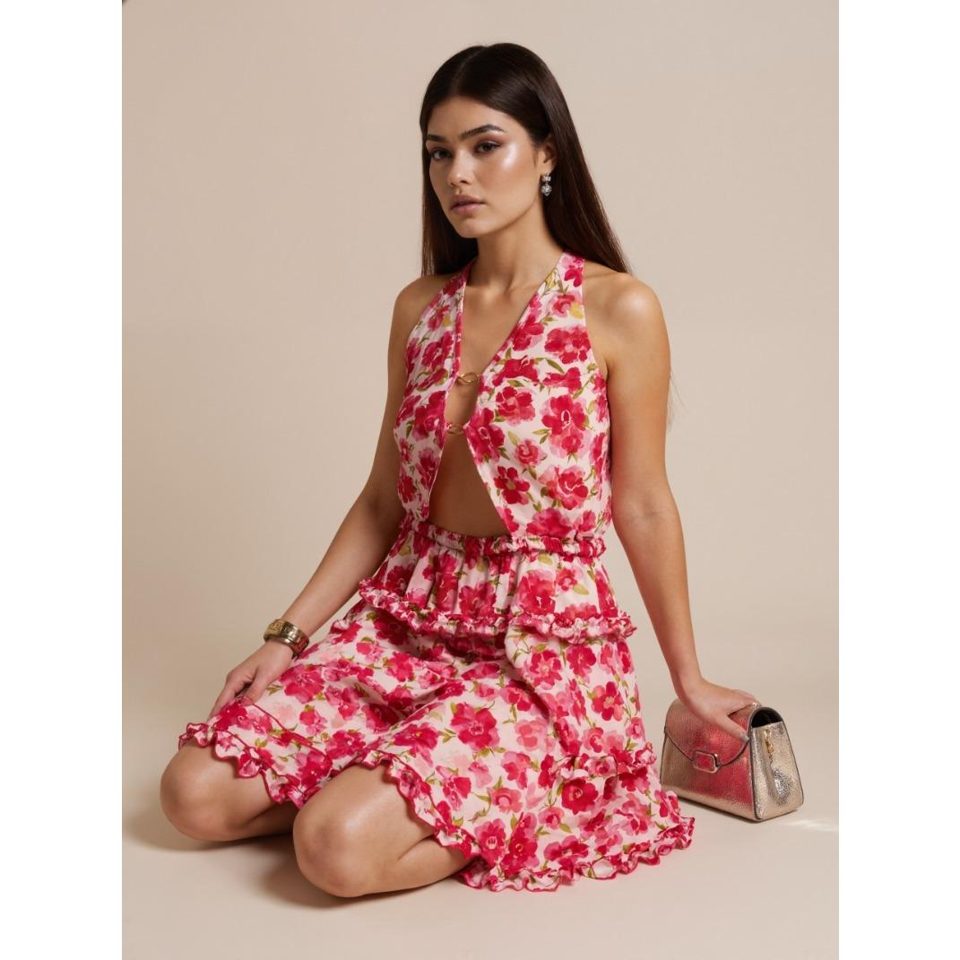 SVCD000079 V-neck halter dress with hollowed-out straps and printed halter tops