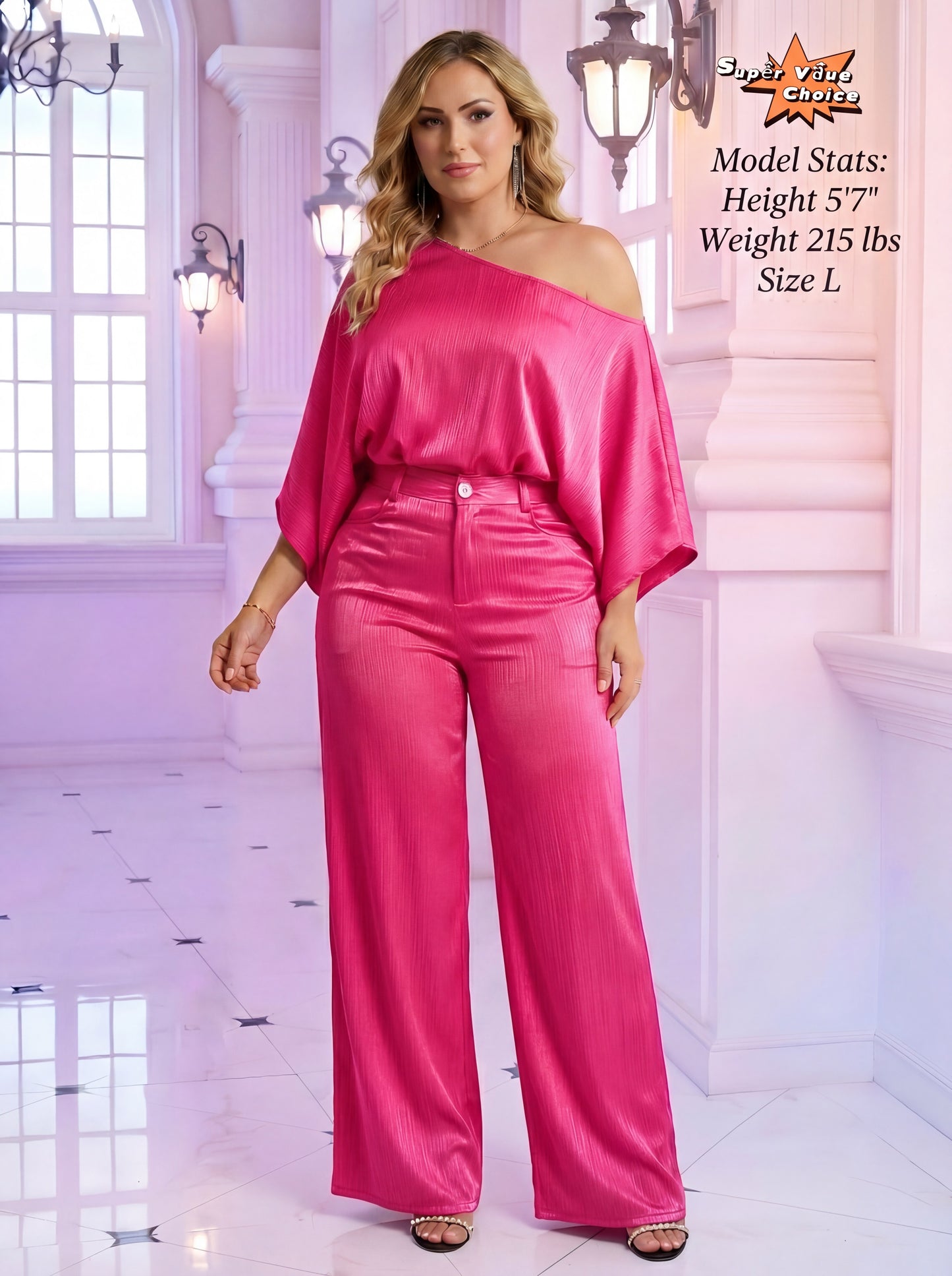 SUPERVALUECHOIC HCSEW00041 Tamale Festival 2pieceset Vacation Quiet luxury, loud presence lookbook 2026 JUMPSUITS Maxi Outfit  hides my lower belly SpringRed Satin-Soft Stretchy  Puff Sleeve  & Lantern Pants – Curve-Hugging, UPF50+ Womenswear casual
