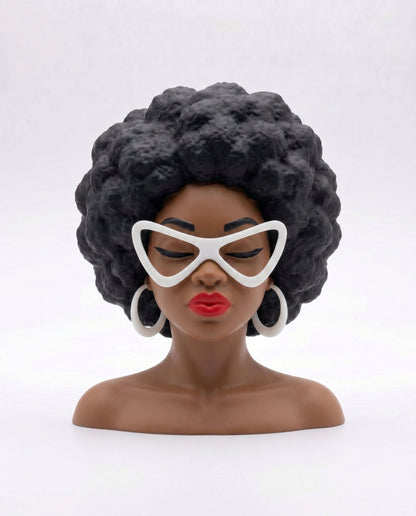 SUPERVALUECHOICE HCSEUA00043  Z-  Blank Retro Cat Eye Sunglasses Afro Woman Resin Sculpture DIY Paintable Blanks for Brooch Keychain Craft 2.8" × 2.6" × 1"