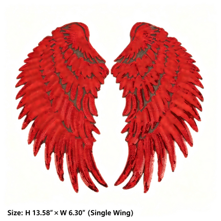 SUPERVALUECHOICE HCSEYC00030 Pair of Angel Wing Sequin Embroidered Clothing Patches H 13.58" × W 6.30" (Single Wing)