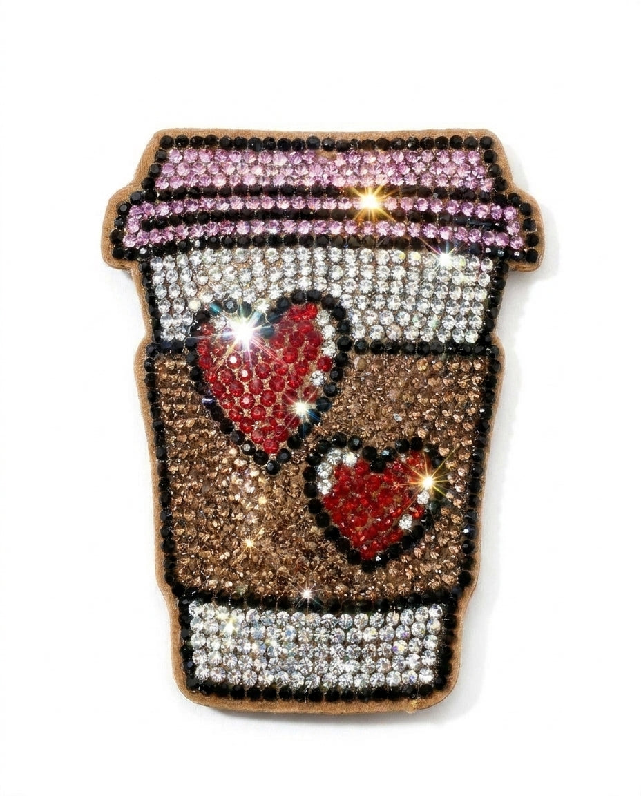 SUPERVALUECHOICE HCSESA00110 Cute Heart Coffee Cup Rhinestone Keychain & Brooch