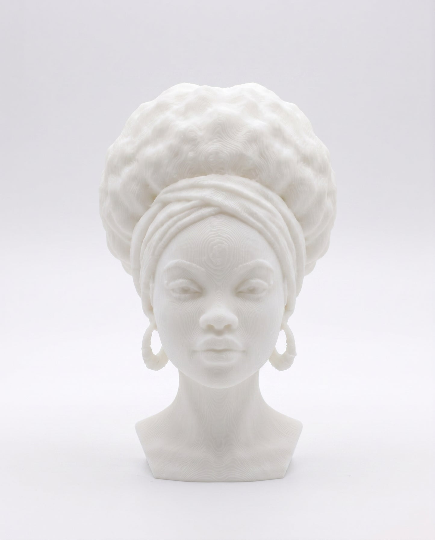 SUPERVALUECHOICE HCSEUA00085  Z-Blank White African Lady Head Bust Statue With Turban & Hoop Earrings Paintable DIY Unpainted 3D Print Figurine Art Craft Supply