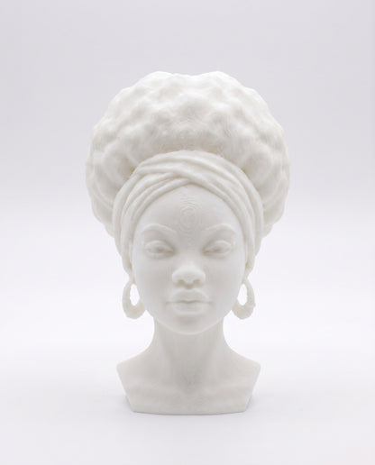 SUPERVALUECHOICE HCSEUA00085  Z-Blank White African Lady Head Bust Statue With Turban & Hoop Earrings Paintable DIY Unpainted 3D Print Figurine Art Craft Supply