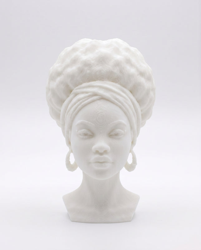 SUPERVALUECHOICE HCSEUA00085  Z-Blank White African Lady Head Bust Statue With Turban & Hoop Earrings Paintable DIY Unpainted 3D Print Figurine Art Craft Supply