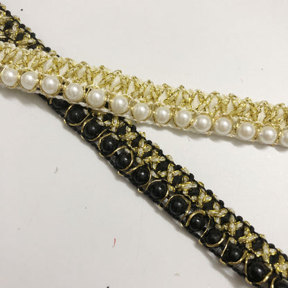 SuperValueChoice HCSEOA00002 Silver Beaded Wavy Fringe Lace Trim Ribbon Sparkly Rhinestone Edge Tape for Dress Sewing DIY Clothing Craft Decor ,0.47in Width