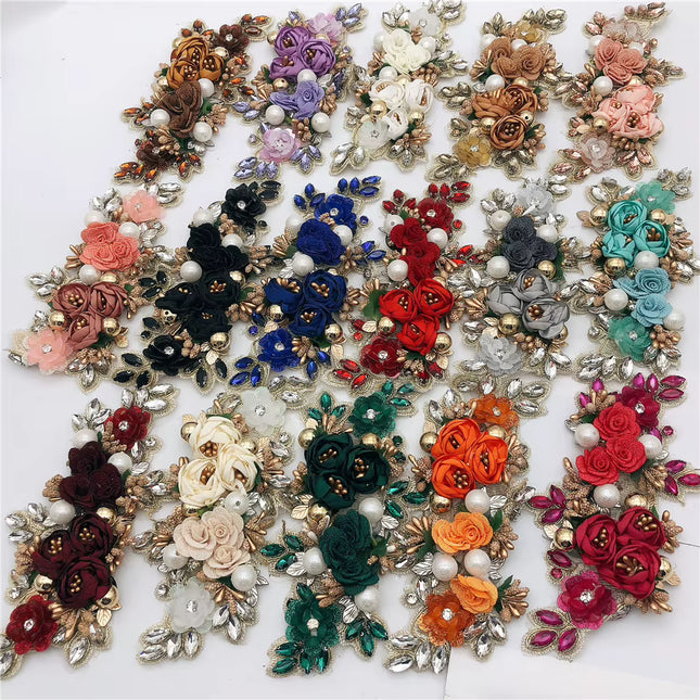SUPERVALUECHOICE CHRISTMAS HCSEYD00052 Handmade 3d Flower Embroidery Rhinestone Wedding Patch