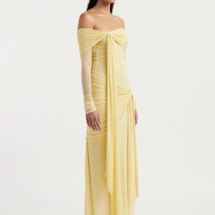 SUPERVALUECHOICE HCSEAC00005 Off-the-Shoulder Knotted Draped Maxi Dress