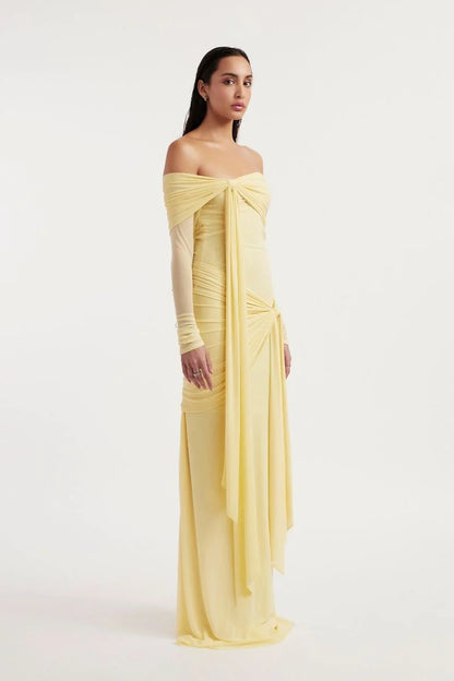 SUPERVALUECHOICE HCSEAC00005 Off-the-Shoulder Knotted Draped Maxi Dress