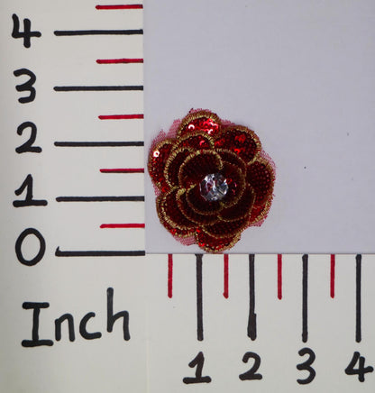 SUPERVALUECHOICE HCSEYC00010 3D-Effect Rhinestone Red Sequin Embroidered Fabric Patch