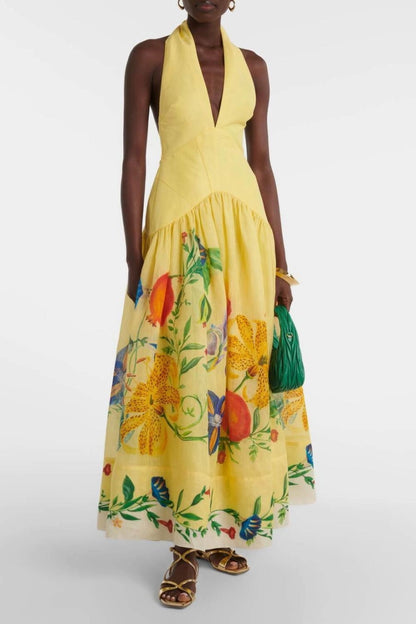 SUPERVALUECHOICE HCSEAA00019 Floral V-Neck Backless Midi Dress