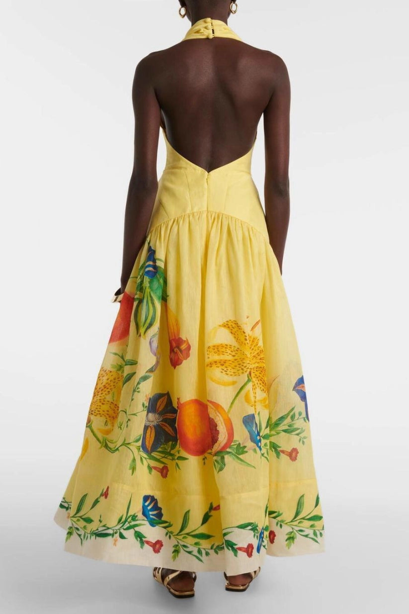 SUPERVALUECHOICE HCSEAA00019 Floral V-Neck Backless Midi Dress