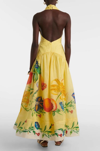 SUPERVALUECHOICE HCSEAA00019 Floral V-Neck Backless Midi Dress