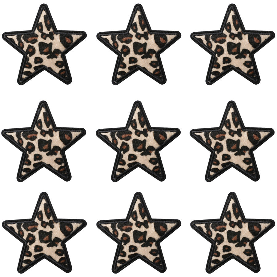 SUPERVALUECHOICE HCSEYSF00001 Leopard Print Shape Embroidered Patch Pack Heart Bow Star Lightning Bolt Iron On Appliques for Denim Jeans Bag Craft Supply