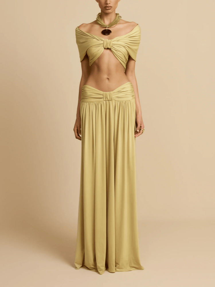 SUPERVALUECHOICE HCSEBA00002 Two-Piece Off-Shoulder Crop Top & Maxi Skirt Set