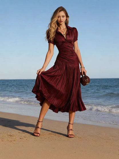SUPERVALUECHOICE HCSEAA00041 Striped Ruched Shirt Midi Dress