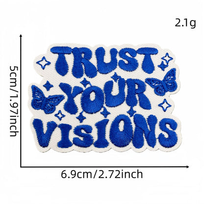SUPERVALUECHOICE HCSEYSB00030 15Pcs Blue Positive Quote Embroidered Iron On Patches Inspirational Clothing DIY Decor Appliques