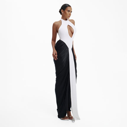 SUPERVALUECHOICE HCSEAC00015 Halterneck Cut-Out Maxi Dress With Flowing Chiffon Skirt