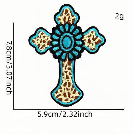 SUPERVALUECHOICE HCSEYSB00033 9Pcs Western Turquoise Leopard Cross Embroidered Iron On Patches Garment DIY Decor Appliques
