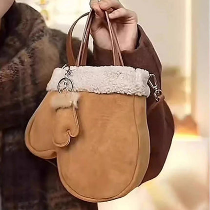 SuperValueChoice HCSEFA00039 Faux Shearling Suede Tote Bag Vintage Soft Plush Crossbody Purse