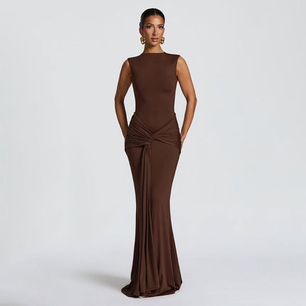 SUPERVALUECHOICE HCSEAA00078 Sleeveless Twist Knot Backless Mermaid Maxi Dress Formal Evening Party Gown