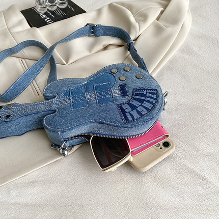 SuperValueChoice HCSEFA00050 Women's Punk Rock Guitar-Shaped Crossbody Bag - Suitable for Music Lovers, Detachable Strap & Zipper Closure, Rock Tote for, Concerts, Casual Outfits (Hand Washable)