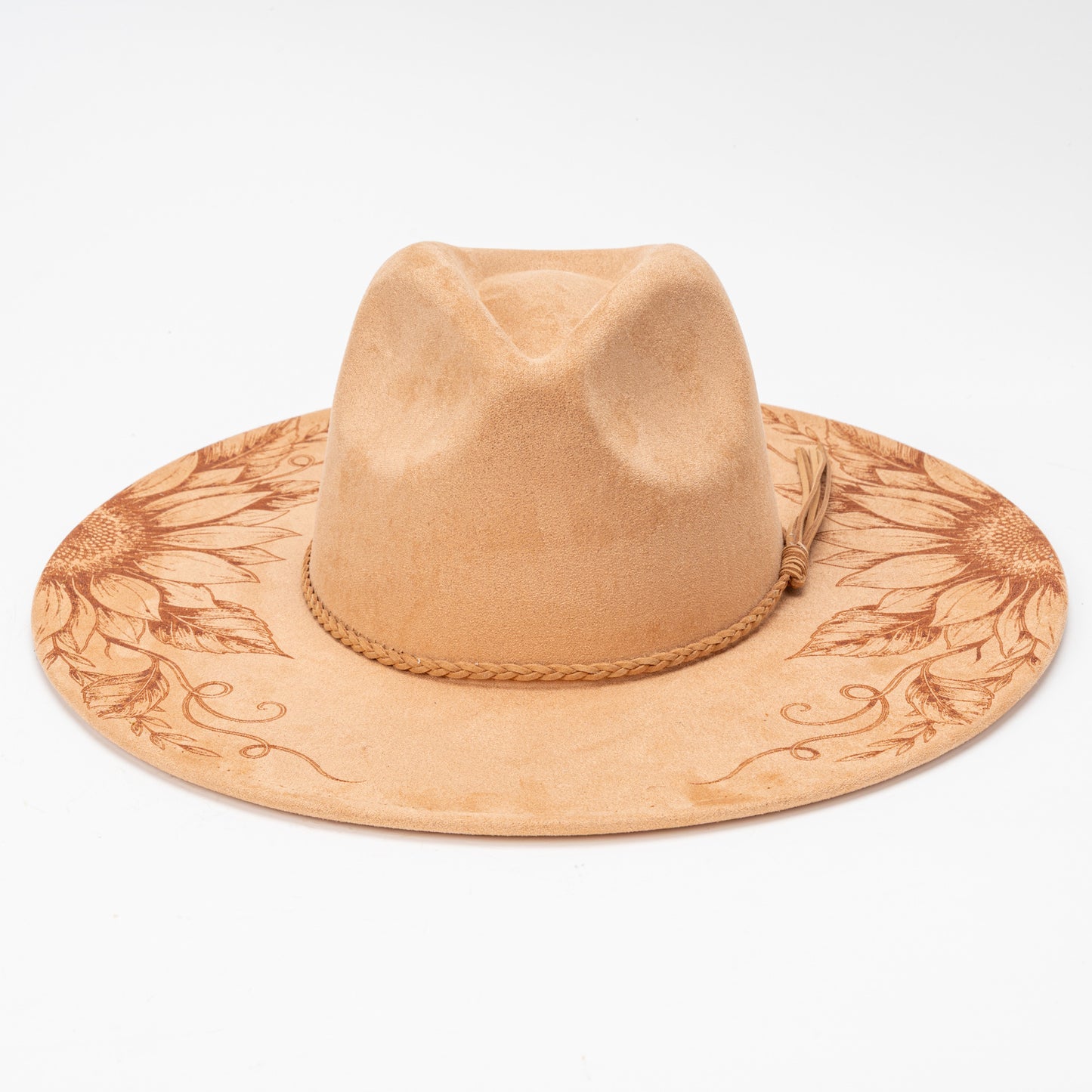 SUPERVALUECHOICE HCSEK00007 Vintage Sunflower Laser Engraved Suede Fedora Hat, Wide Brim Western Cowboy Knight Hat for Travel & Outdoor Photoshoot
