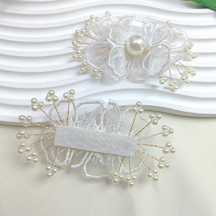 SUPERVALUECHOICE CHRISTMAS HCSEYD00049 White Organza Lace Flower Applique, Pearl & Crystal 3D Floral Patch
