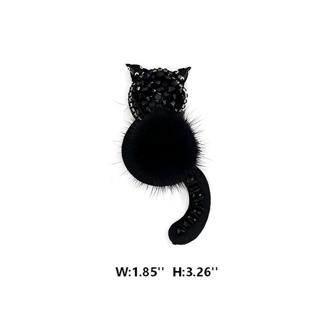 SUPÊR VÃLUE CHOICE  HCSEYD00012 Black Animal Sequin Rhinestone Applique Fluffy Fur Pom Pom Cat Rabbit Mouse Sew On Patch for Jacket Jeans Bag DIY Decor