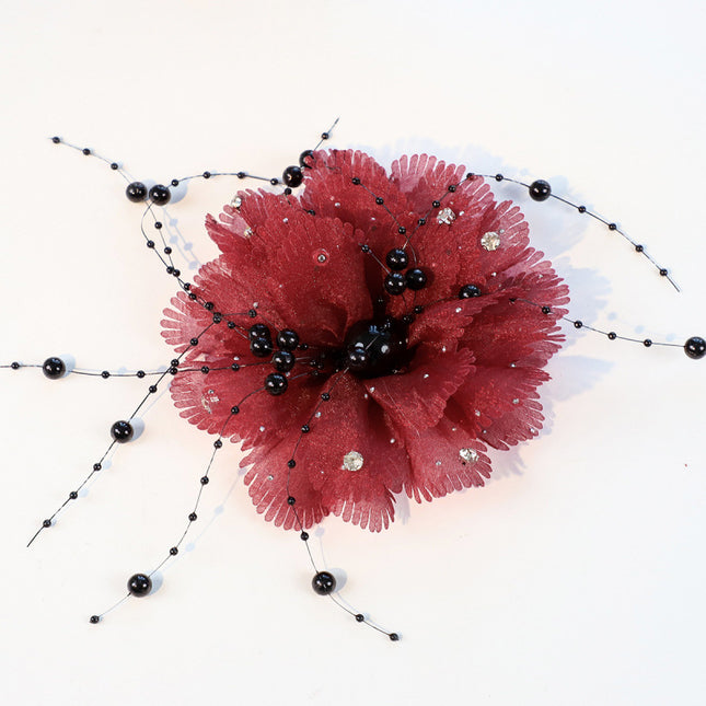 SUPÊR VÃLUE CHOICE  HCSEYG00002 3D Organza Fabric Flower Applique Feather Pearl Rhinestone Floral Patch Sew On Embellishment for Wedding Dress Costume Qipao DIY Craft Decor 3.14"×3.14"